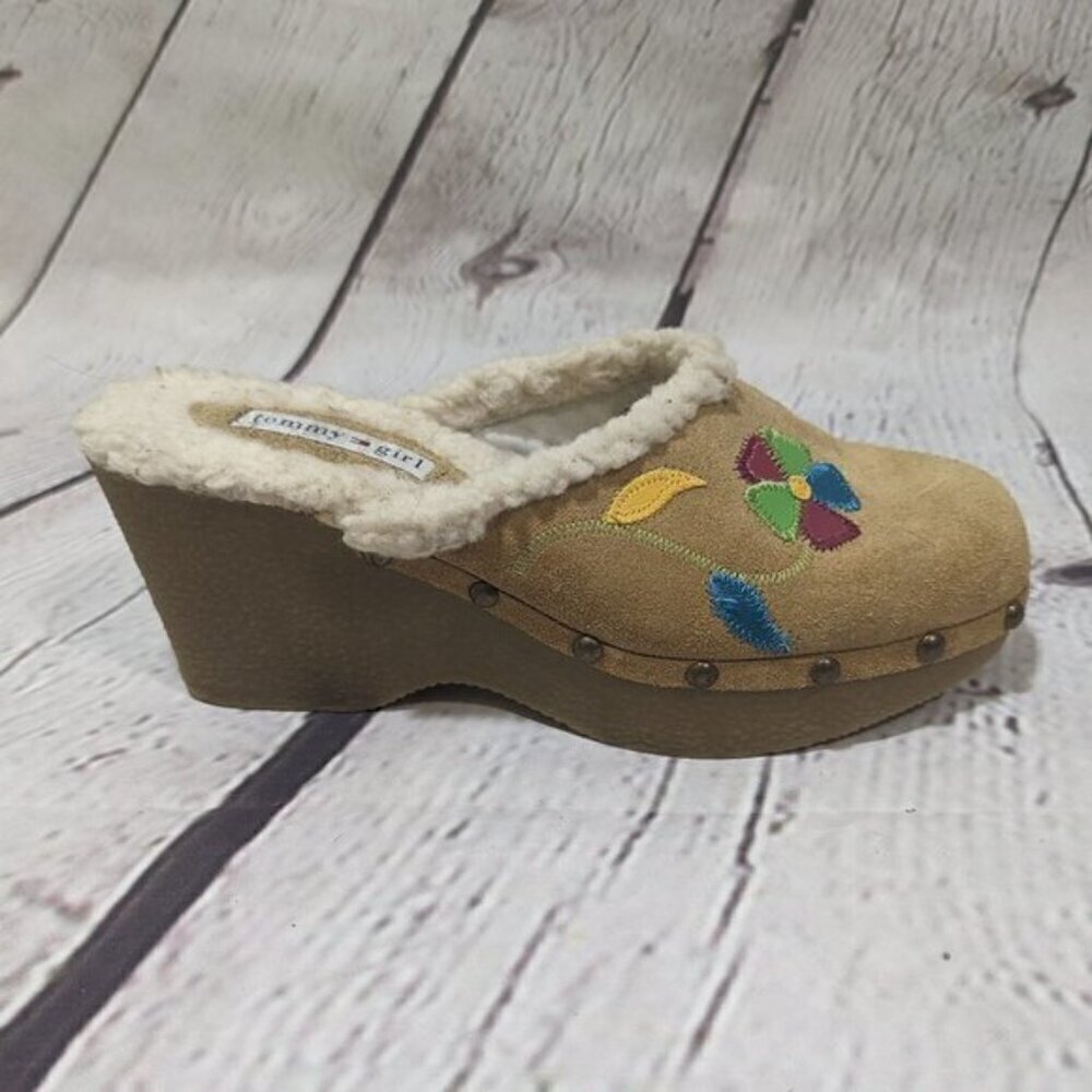 Vintage Y2K 90s Tommy Girl Suede Leather  Clogs Mules Floral Embroidered 7/7.5/8 - Picture 5 of 15